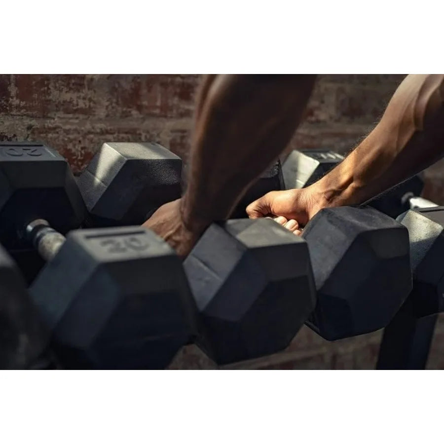 Rubber Encased Hex Dumbbell,35LB Pair