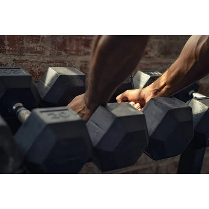 Rubber Encased Hex Dumbbell,35LB Pair