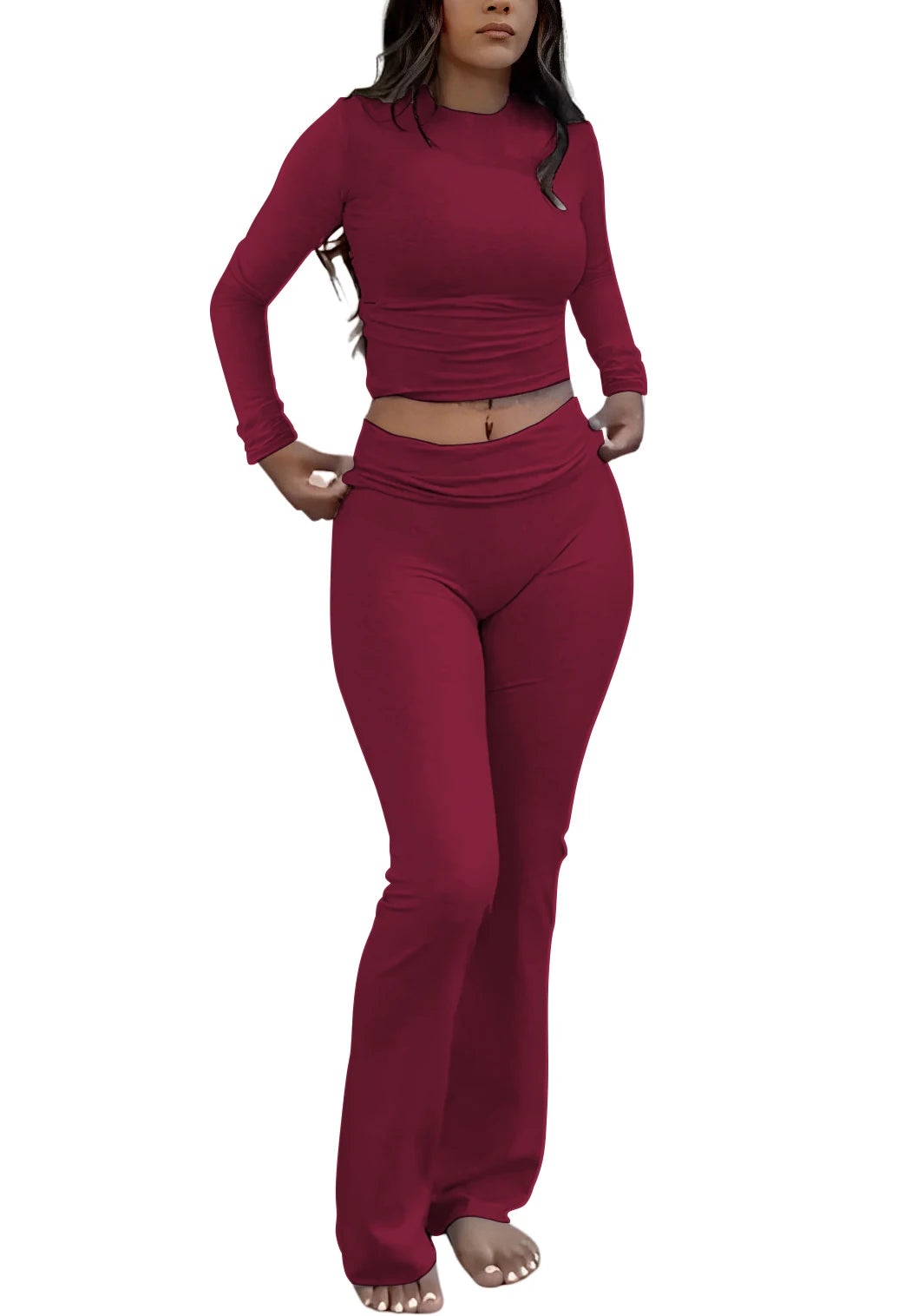 Women’s 2-Piece Yoga Set – Long Sleeve Top & Wide-Leg Activewear Pants