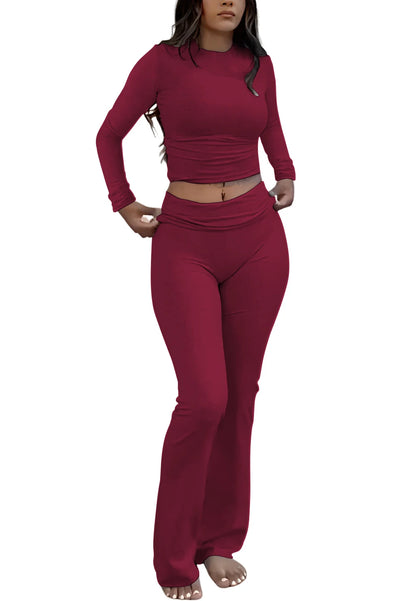 Women’s 2-Piece Yoga Set – Long Sleeve Top & Wide-Leg Activewear Pants