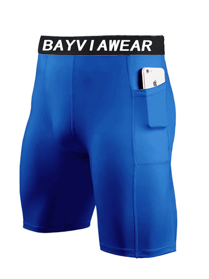 1 Pack Men Compression Shorts with Side Pocket Quick Dry Fitness Running