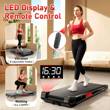 AKLUER 3-in-1 Under Desk Walking Pad with Vibration Plate – Portable Treadmill with Incline & Remote Control