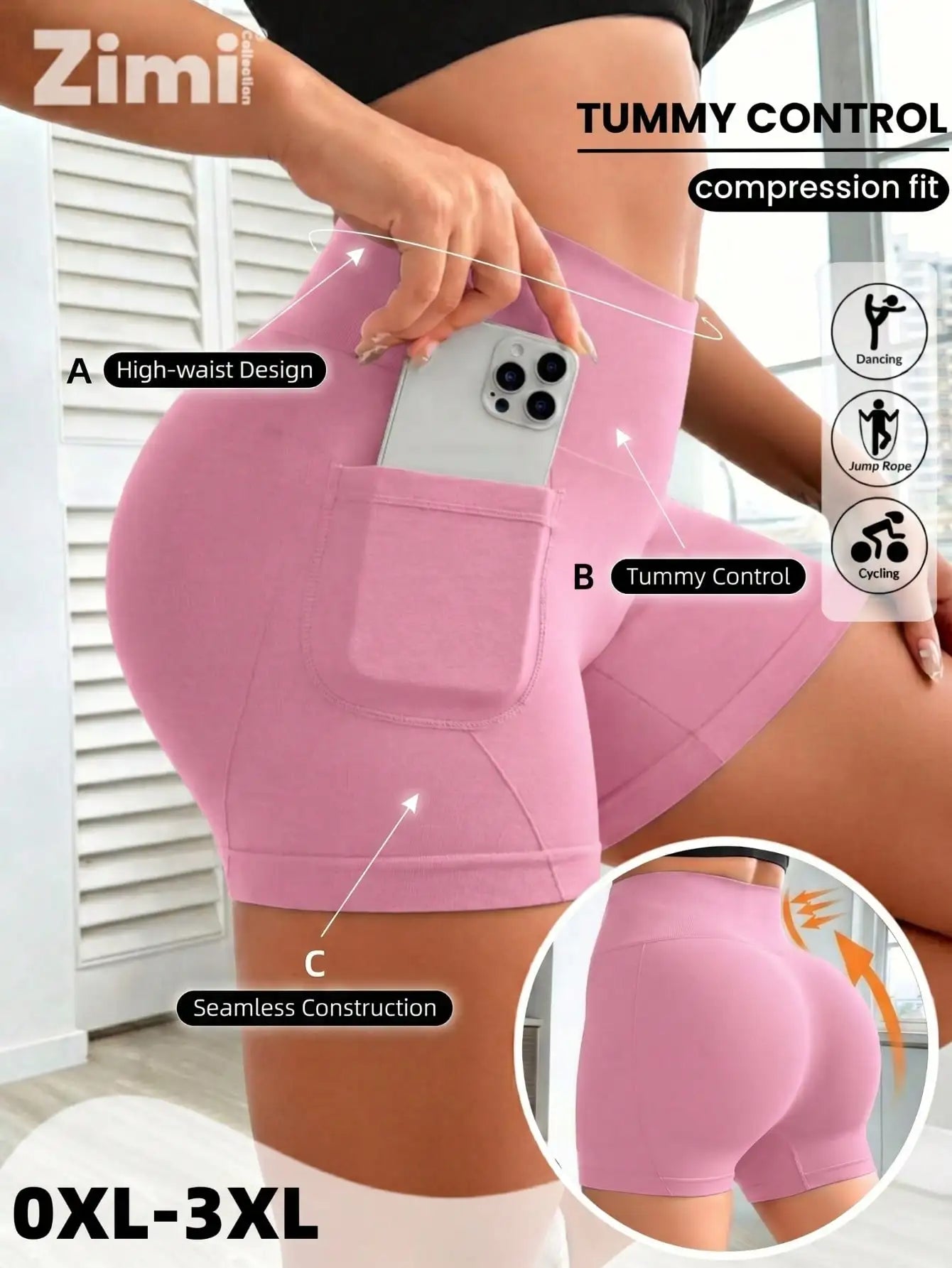 Plus Size Seamless Biker Shorts with Pockets – High Waisted Tummy Control Yoga & Gym Shorts