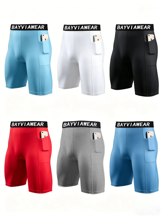 1 Pack Men Compression Shorts with Side Pocket Quick Dry Fitness Running