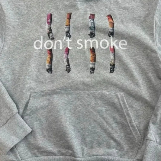Y2K Gray Smoke Print Sports Hoodie – Vintage Oversized Streetwear Hoodie for Men & Women