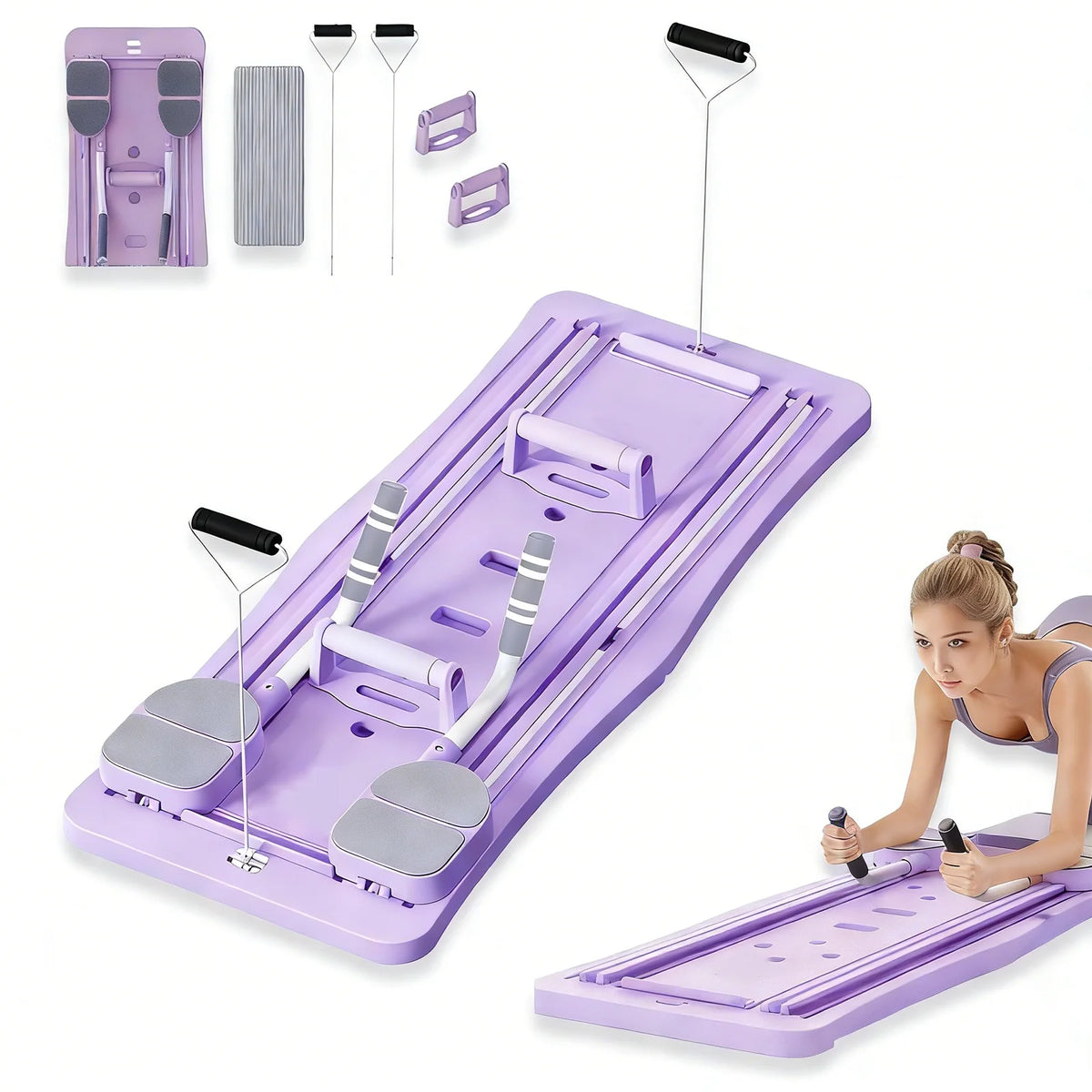 Multi-Functional Ab Workout Board, Foldable Core Trainer Equipment with Resistance Bands, Push-Up Bars, Abdominal Trainer, Full Body Home Gym Fitness Equipment for Abs Legs Arms Training