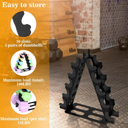 5-Tier A-Frame Metal Dumbbell Rack with Handle, Compact Weight Storage Organizer f