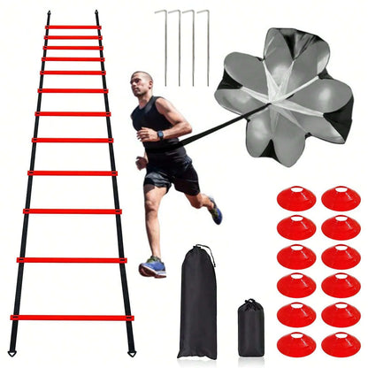 Speed & Agility Training Set – 20ft Agility Ladder, Cones, Resistance Parachute & Speed Training Equipment