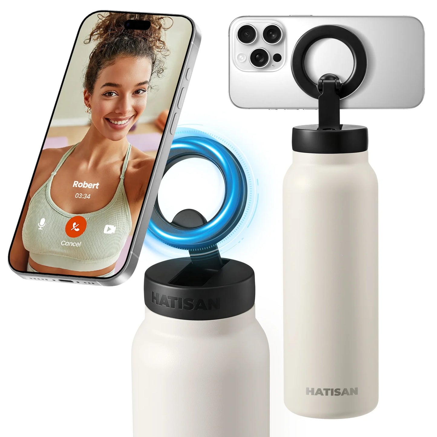24oz Stainless Steel Insulated Water Bottle – Magnetic Phone Holder, Sports & Travel Thermos
