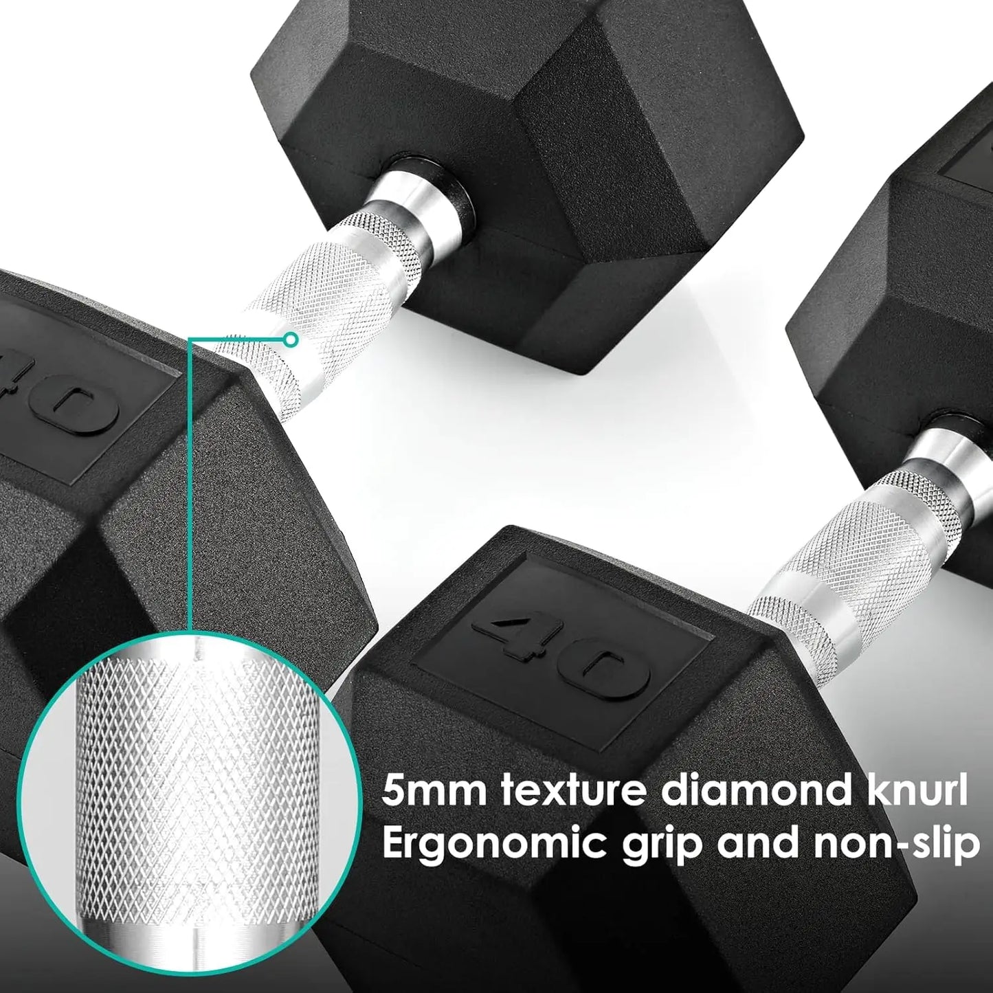 Rubber Coated Hex Dumbbells (30–75 lbs) – Cast Iron, Pair