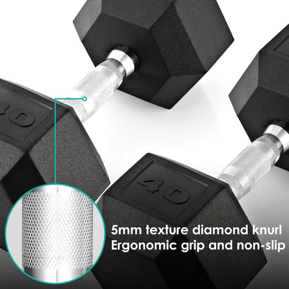 Rubber Coated Hex Dumbbells (30–75 lbs) – Cast Iron, Pair