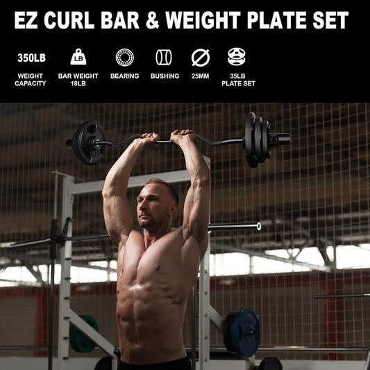 Brand new fast shipping EZ Curl Bar Weight Set 2 Inch Easy Curl Barbell with Weight Plates for Strength Training
