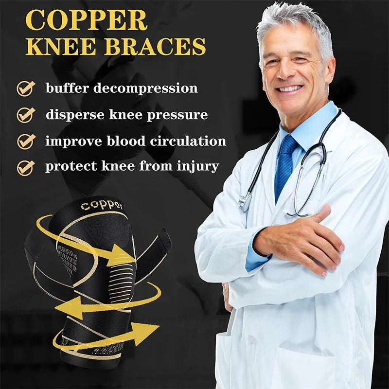 Copper Fiber Knee Brace with 360° Compression – Non-Slip Support for Arthritis, Running & Fitness
