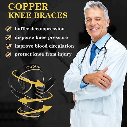 Copper Fiber Knee Brace with 360° Compression – Non-Slip Support for Arthritis, Running & Fitness