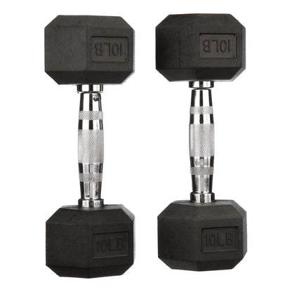 Rubber Encased Hex Dumbbells, 10 lbs Pair, Black