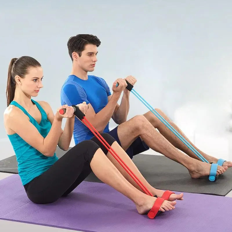 4-Tube Pedal Resistance Bands – Elastic Fitness Trainer for Home Workouts, Yoga & Stretching