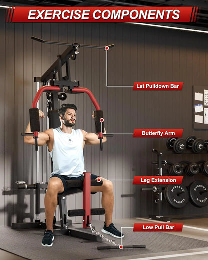 Full Body Home Gym Machine with Chest Press, LAT Pulldown, Leg Extension & Cable System