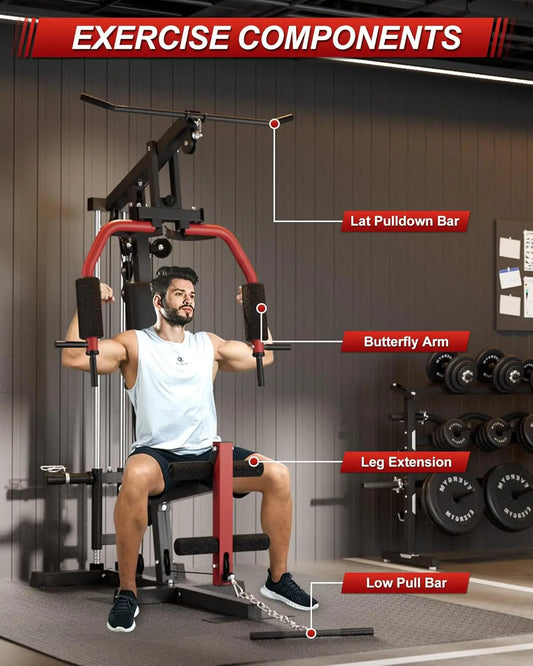 Full Body Home Gym Machine with Chest Press, LAT Pulldown, Leg Extension & Cable System