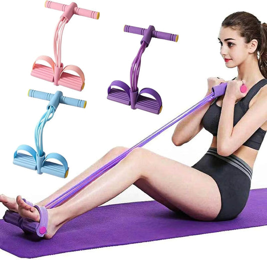 4-Tube Pedal Resistance Bands – Elastic Fitness Trainer for Home Workouts, Yoga & Stretching