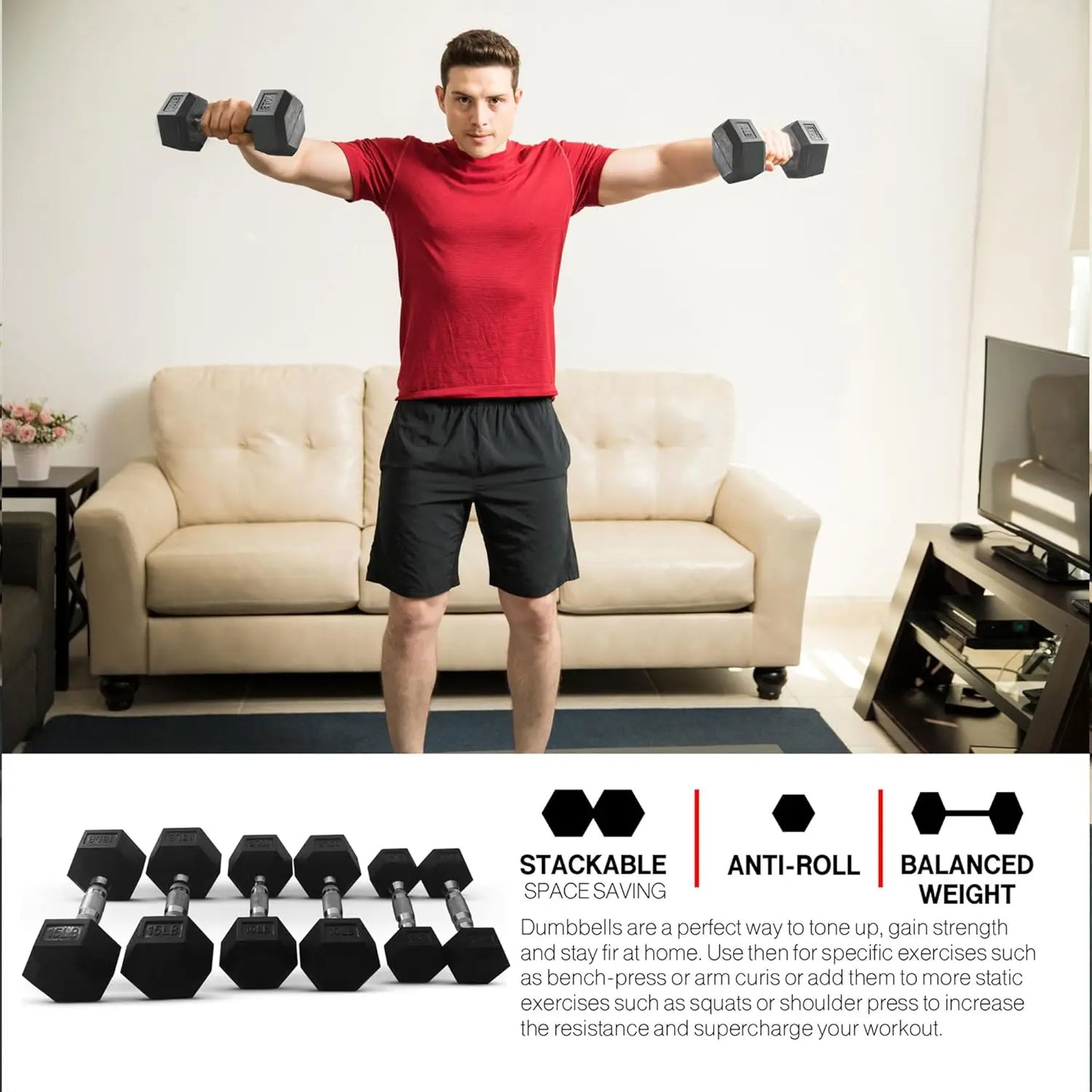 Hexagonal Dumbbell Weight Set with Storage Rack – Customizable Home Gym Free Weights