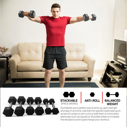 Hexagonal Dumbbell Weight Set with Storage Rack – Customizable Home Gym Free Weights