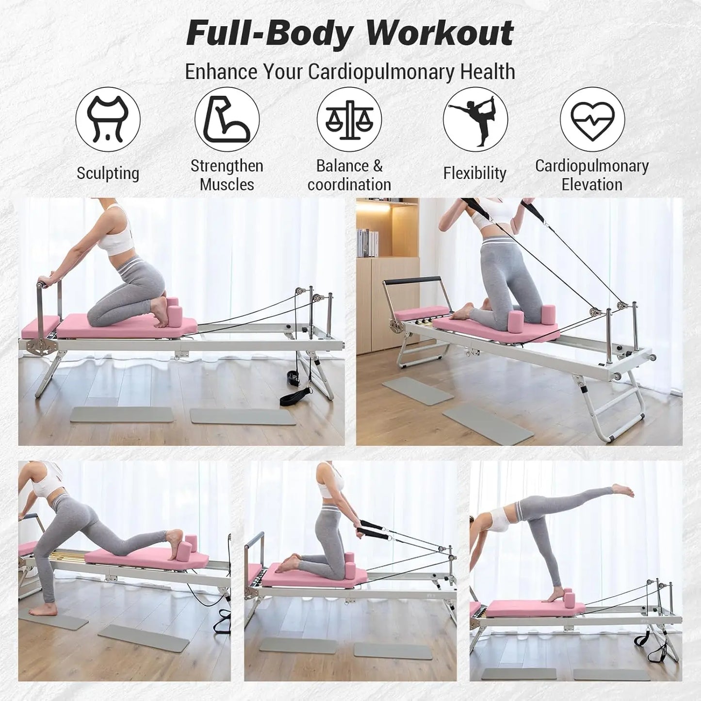 Foldable Pilates Reformer 77" Adjustable Pilates Machine for Home Workout
