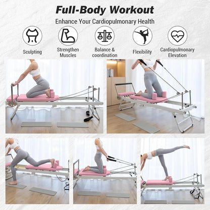 Foldable Pilates Reformer 77" Adjustable Pilates Machine for Home Workout