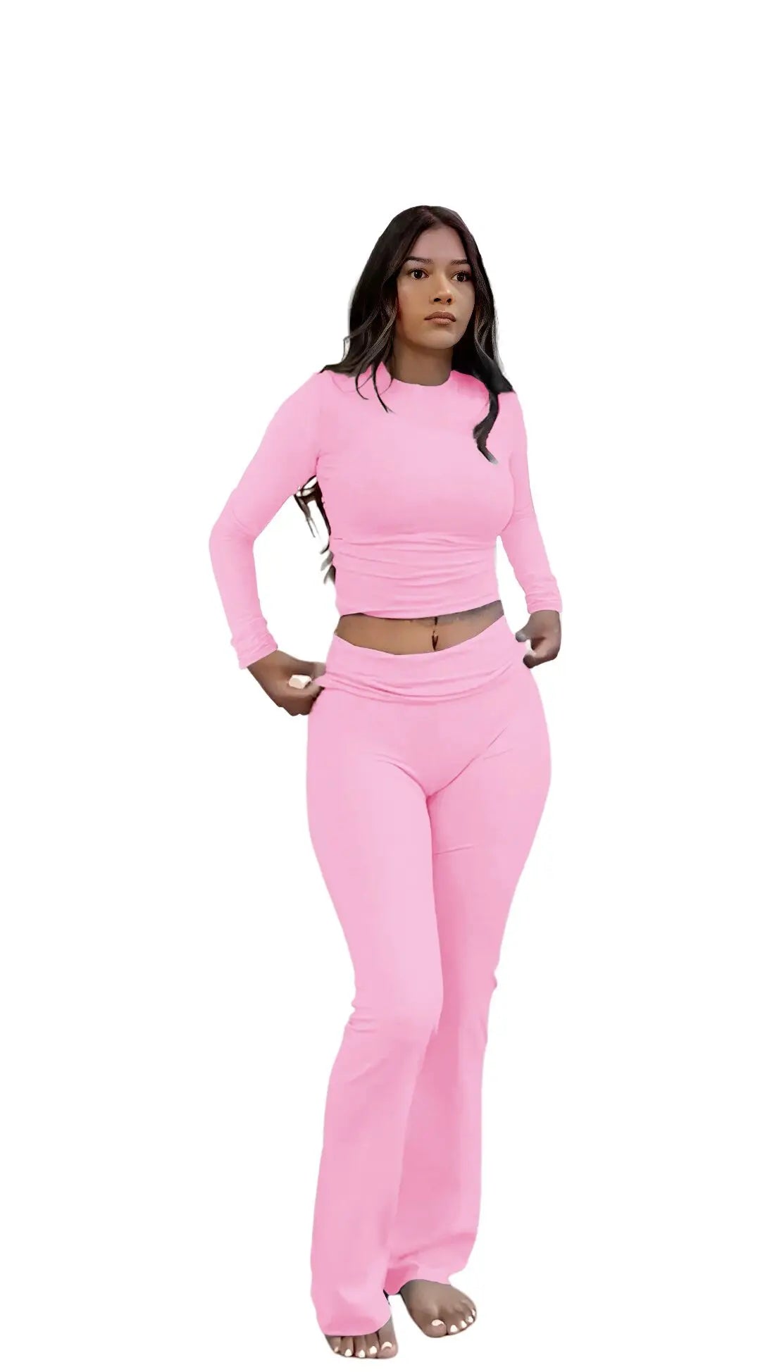 Women’s 2-Piece Yoga Set – Long Sleeve Top & Wide-Leg Activewear Pants