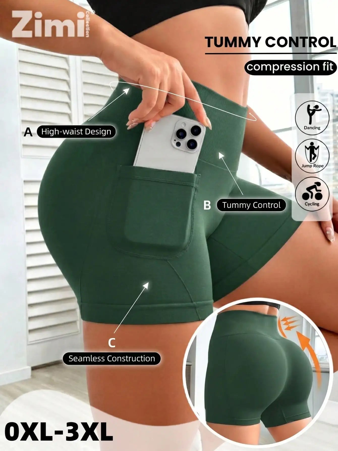 Plus Size Seamless Biker Shorts with Pockets – High Waisted Tummy Control Yoga & Gym Shorts