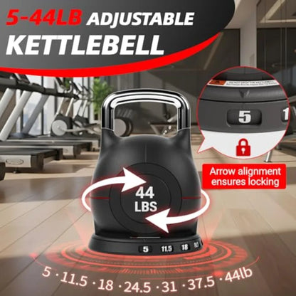 Adjustable Kettlebell Set 44 LB – 7 Weight Levels with Quick-Change Dial for Full-Body Workouts
