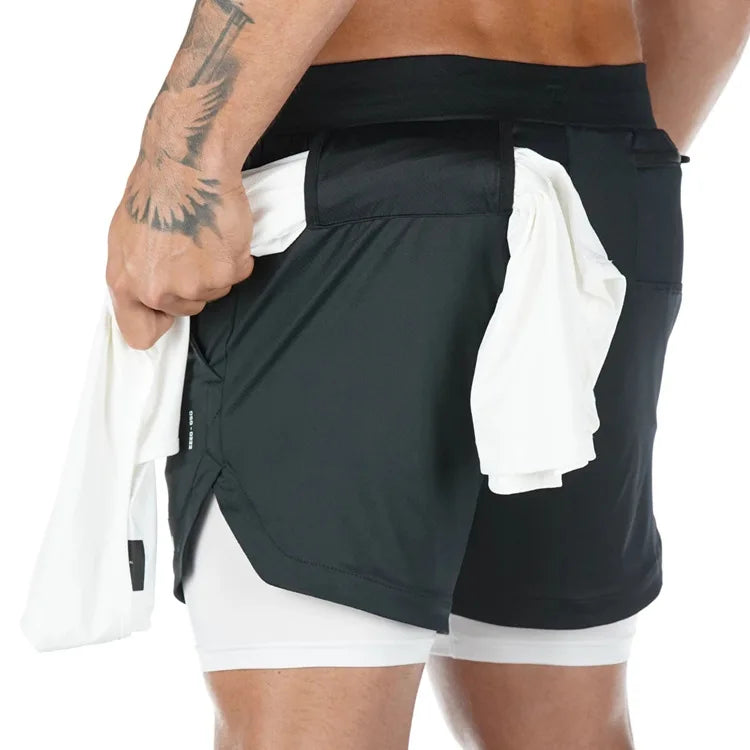 Men’s 2-in-1 Camo Running Shorts – Quick Dry Gym & Training Workout Shorts