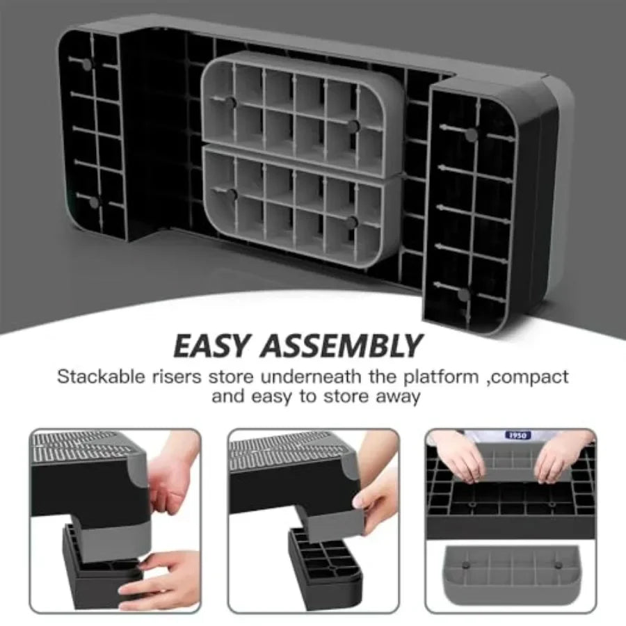 Home gym aerobic exercise step platform, EVA foam material, black, adjustable 4/6/8 height for cardio fitness