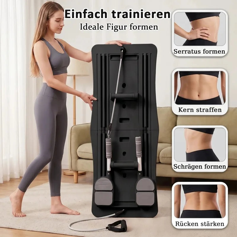 Multi-Functional Ab Workout Board, Foldable Core Trainer Equipment with Resistance Bands, Push-Up Bars, Abdominal Trainer, Full Body Home Gym Fitness Equipment for Abs Legs Arms Training