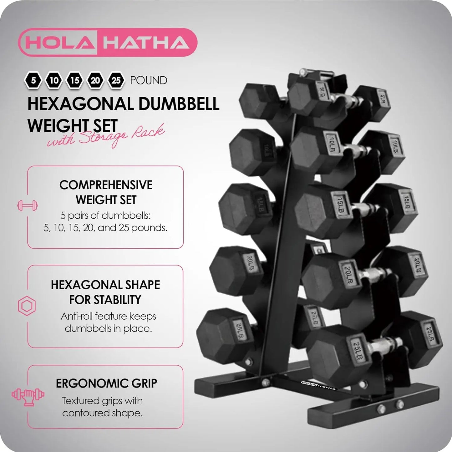 Hexagonal Dumbbell Weight Set with Storage Rack – Customizable Home Gym Free Weights