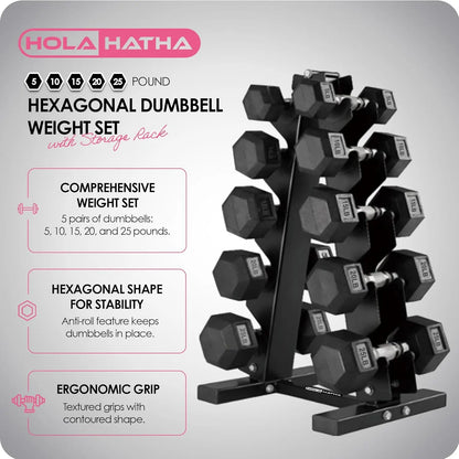 Hexagonal Dumbbell Weight Set with Storage Rack – Customizable Home Gym Free Weights