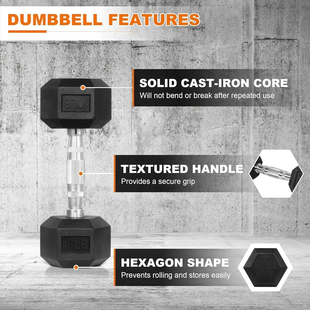 Hex Rubber Dumbbell Sets – Contoured Grip Weights for Full Body Strength Training (60–550 LB)