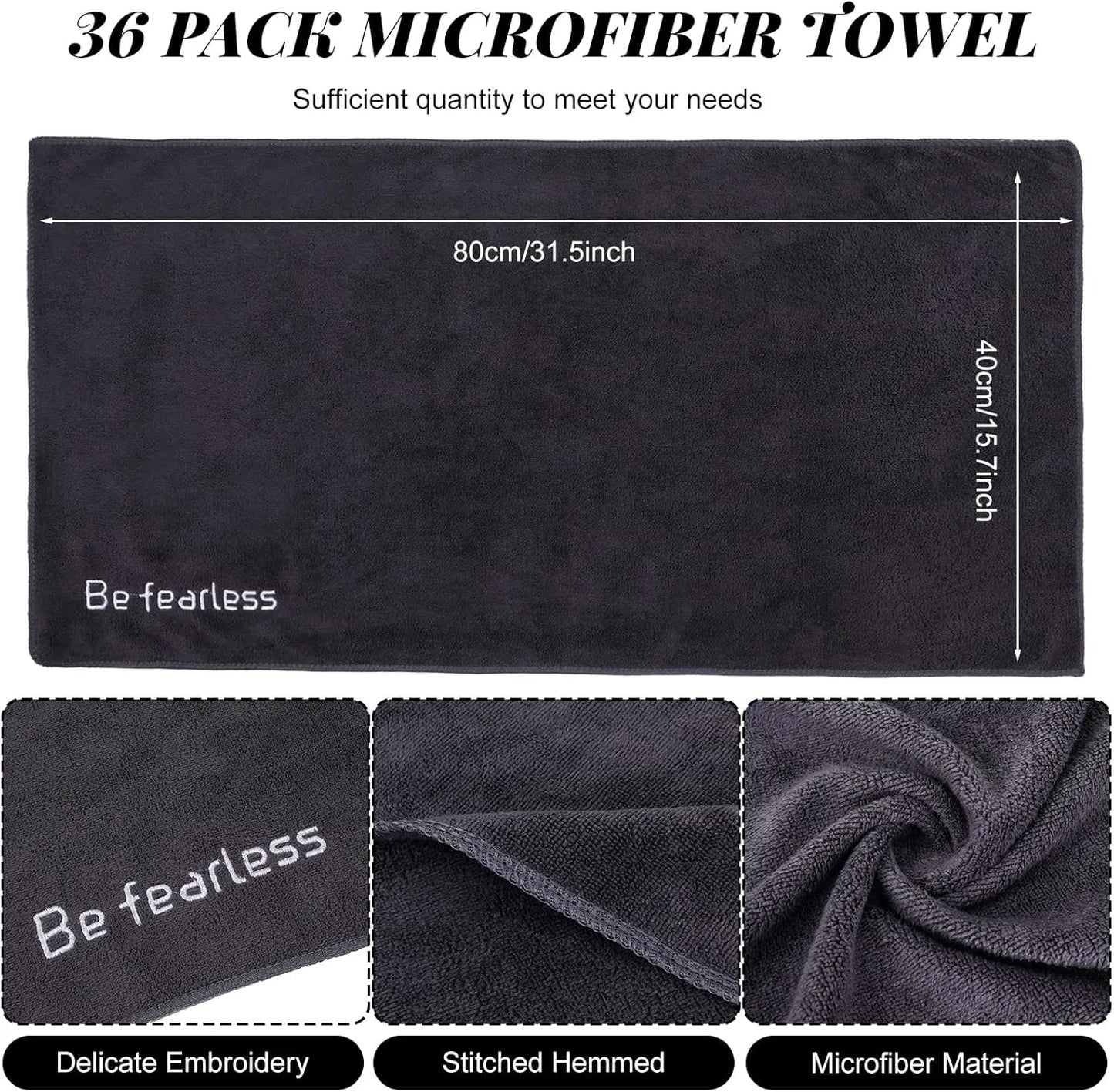 36-Pack Microfiber Gym Towels – Soft, Quick-Drying, Sweat Absorbent (32" x 16")