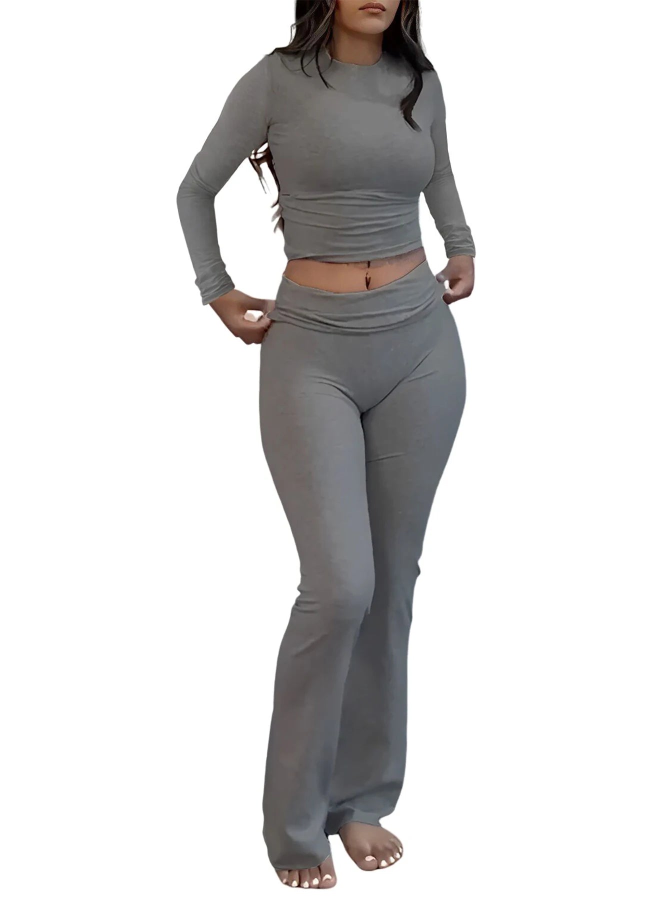 Women’s 2-Piece Yoga Set – Long Sleeve Top & Wide-Leg Activewear Pants