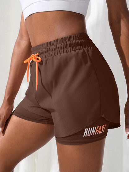 Women's High Rise Yoga Shorts With Elastic Proximity Control Running Shorts, Fake Two Pieces Pants