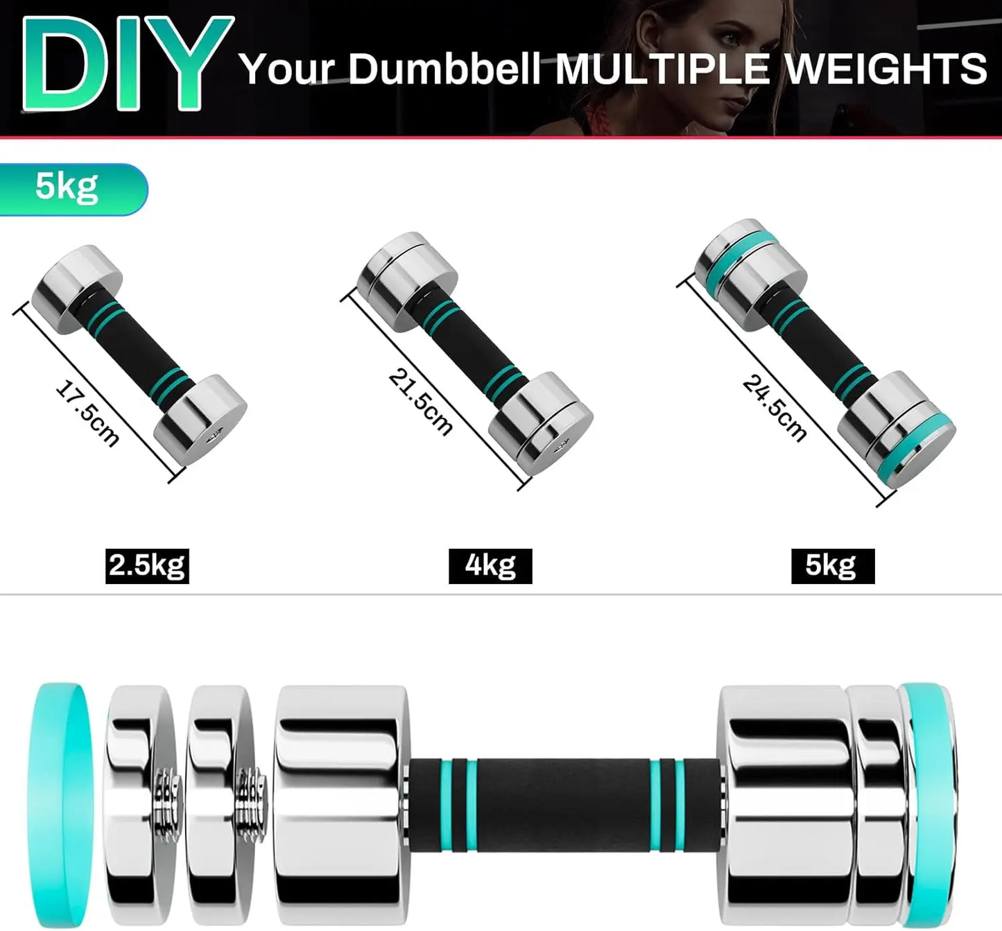 Steel Dumbbells Ultracompact & Adjustable Chrome Dumbbell with Foam Handles 5lb 10lb 15lb 20lb 30lb Home Gym Workout