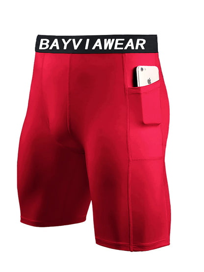 1 Pack Men Compression Shorts with Side Pocket Quick Dry Fitness Running