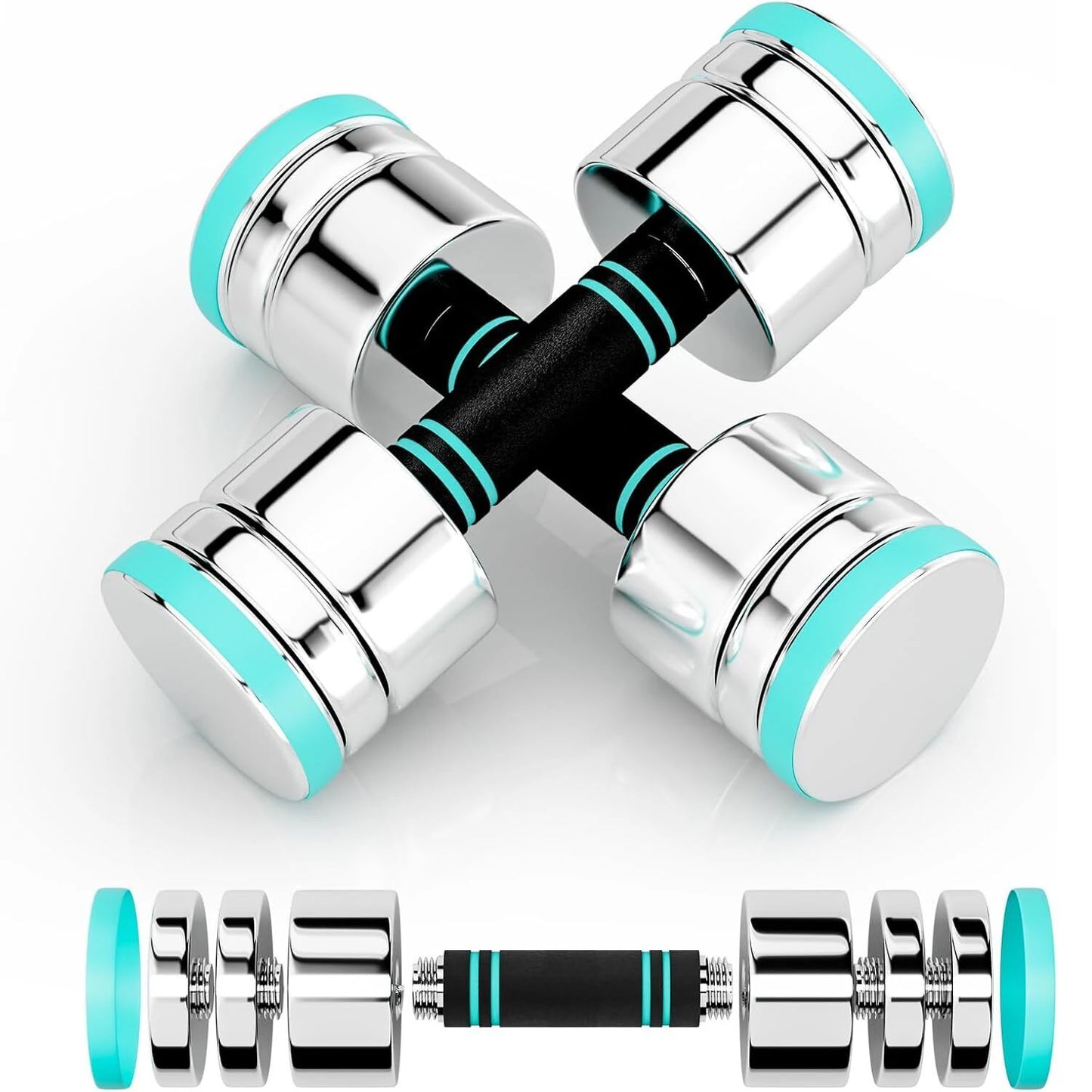 Steel Dumbbells Ultracompact & Adjustable Chrome Dumbbell with Foam Handles 5lb 10lb 15lb 20lb 30lb Home Gym Workout