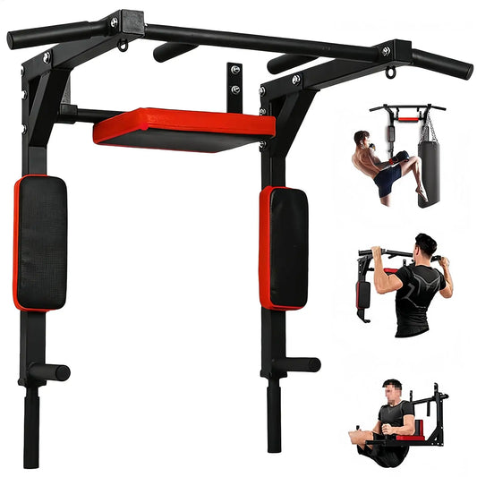 Wall-Mounted Pull-up Bar Fitness Horizontal Bar Multifunctional Dip Station With Eyelets 200kg Capacity Upper For Gym Accessory