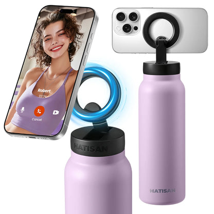 24oz Stainless Steel Insulated Water Bottle – Magnetic Phone Holder, Sports & Travel Thermos