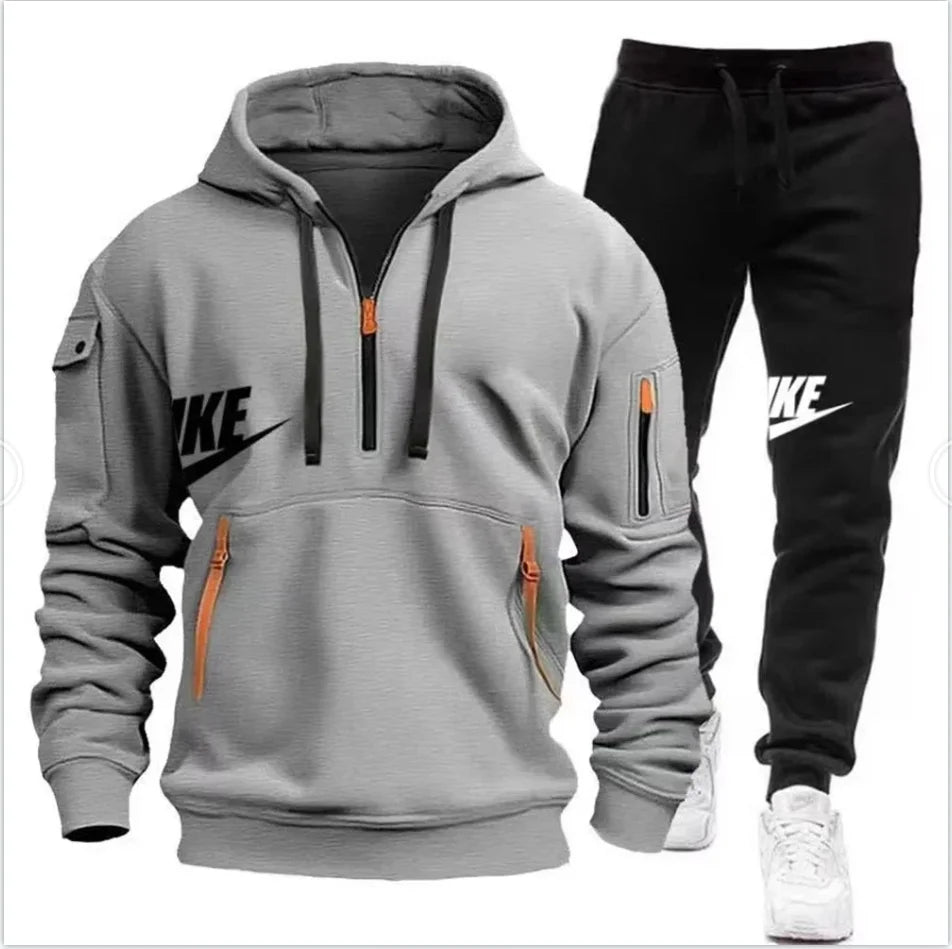 New men's long-sleeved pullover hoodie + pants  fashionable outdoor sportswear set