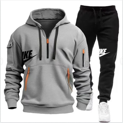 New men's long-sleeved pullover hoodie + pants  fashionable outdoor sportswear set