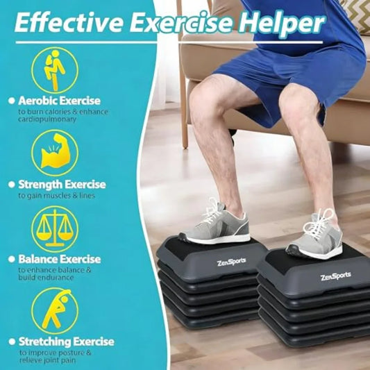Aerobic Step Platform 16” x 16” with 4 Risers – Adjustable Fitness Stepper for Home Cardio & Workout Training
