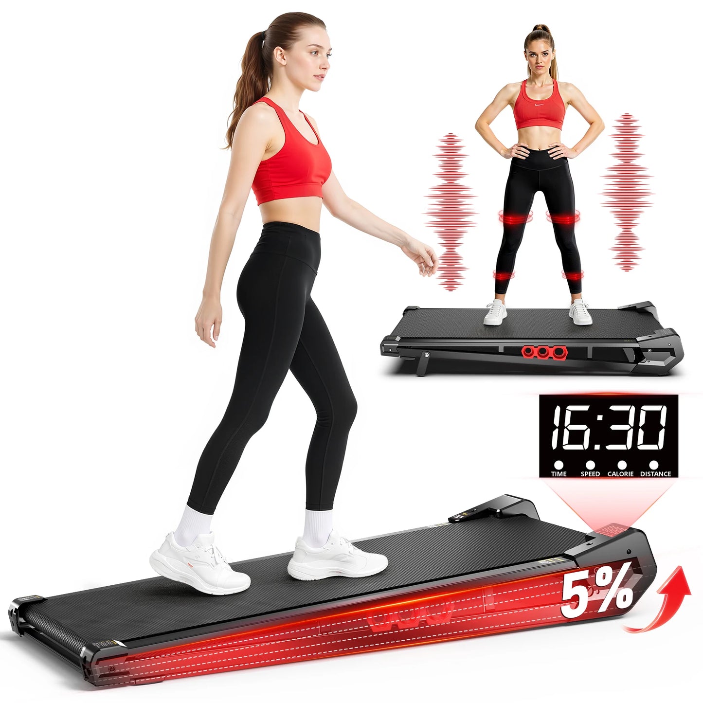 AKLUER 3-in-1 Under Desk Walking Pad with Vibration Plate – Portable Treadmill with Incline & Remote Control