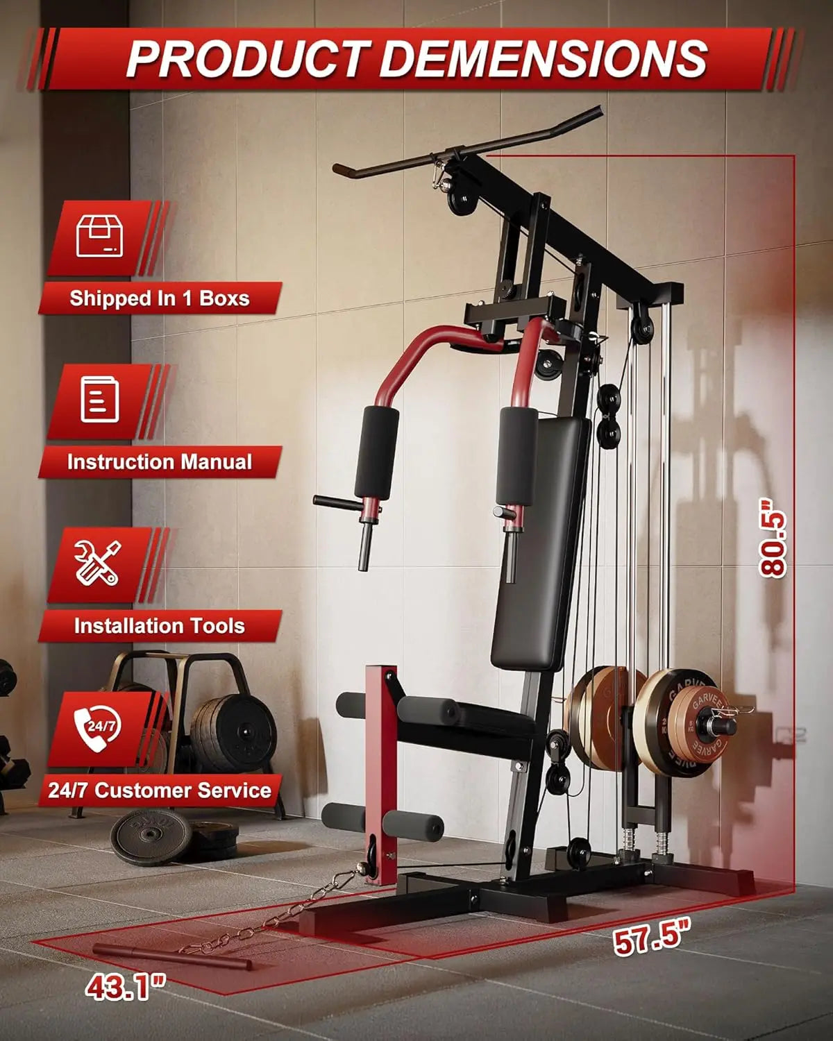 Full Body Home Gym Machine with Chest Press, LAT Pulldown, Leg Extension & Cable System