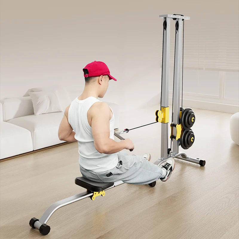 LAT Pulldown Machine 100KG Home Gym with High Low Pulley & Row Bars